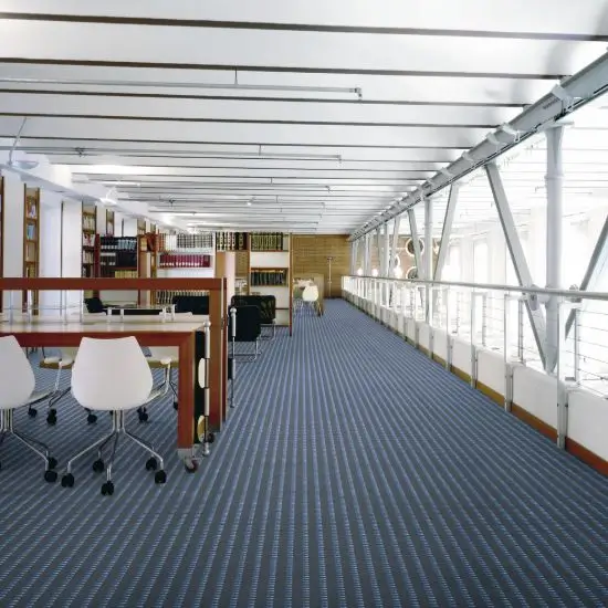 Blue Striped Broadloom Carpet Library Area