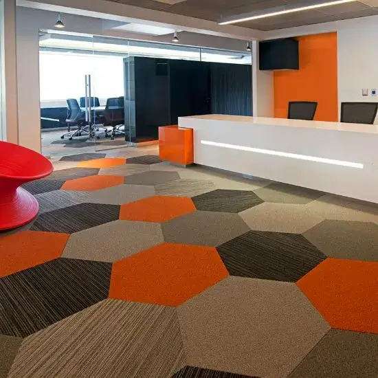 Orange Gray Hexagonal Carpet Tile Reception Area